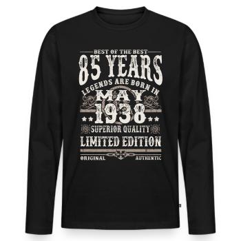 Born in May 1938 - 85 years old - Men's Premium Organic Long Sleeve Shirt - black - Front - Nico (187cm)