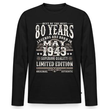 Mai 1943 geboren - 80 Jahre alt - Männer Premium Bio Langarmshirt - Schwarz - Vorne - Nico (187cm)