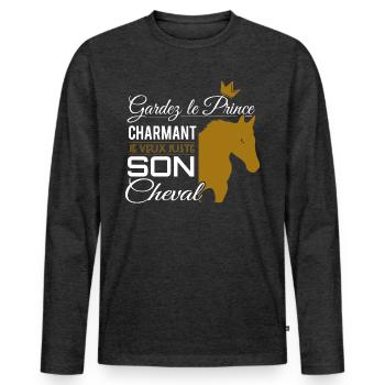 Horse Shirt • Prince Charming • Pony Gifts - Men's Premium Organic Long Sleeve Shirt - heather anthracite - Front - Nico (187cm)