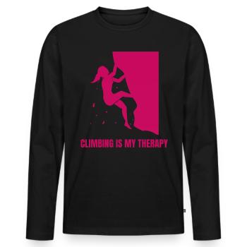 L’escalade est ma thérapie Bloc - T-shirt manches longues Premium bio Homme - noir - Devant - Nico (187cm)