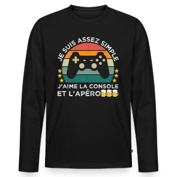 J' aime la console et l' apéro humour gaming rétro - T-shirt manches longues Premium bio Homme - noir - Devant - Nico (187cm)