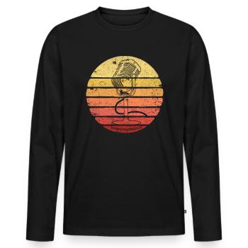 Podcast Vintage Mikrofon Retro Sunset Podcaster - Männer Premium Bio Langarmshirt - Schwarz - Vorne - Nico (187cm)