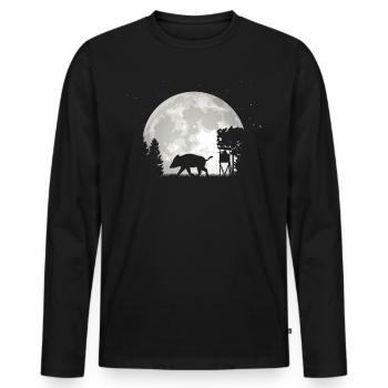 Chasse à la lune de sanglier - T-shirt manches longues Premium bio Homme - noir - Devant - Nico (187cm)