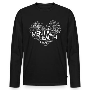 Psychische Gesundheit Herz Wort Wolke psychische G - Männer Premium Bio Langarmshirt - Schwarz - Vorne - Nico (187cm)