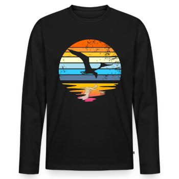 Quetzalcoatlus Retro Sunset Dinosaurier - Männer Premium Bio Langarmshirt - Schwarz - Vorne - Nico (187cm)