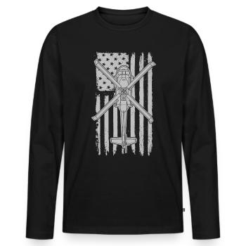 Blackhawk Milit�rhubschrauber Amerikanische Flagge - Männer Premium Bio Langarmshirt - Schwarz - Vorne - Nico (187cm)