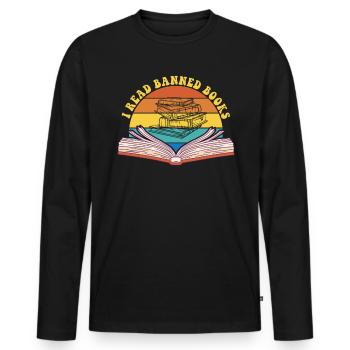 Ich las verbotene B�cher Retro Sunset Banned Book - Männer Premium Bio Langarmshirt - Schwarz - Vorne - Nico (187cm)