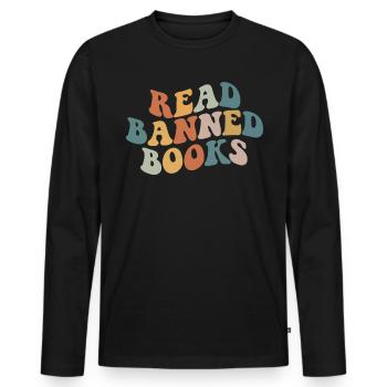 Lesen Sie verbotene B�cher B�cherwurm Retro verbot - Männer Premium Bio Langarmshirt - Schwarz - Vorne - Nico (187cm)
