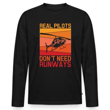 Echte Piloten brauchen keine Landebahnen Hubschrau - Männer Premium Bio Langarmshirt - Schwarz - Vorne - Nico (187cm)