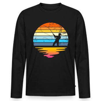 Fliegenfischen Retro Sonnenuntergang lustiger Angl - Männer Premium Bio Langarmshirt - Schwarz - Vorne - Nico (187cm)