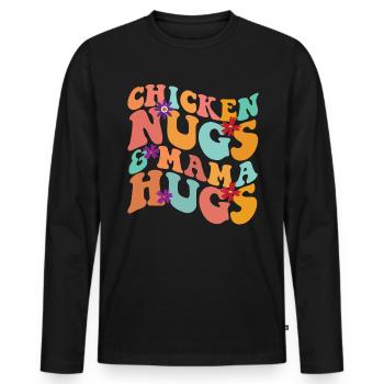 H�hnerfl�sse und Mama Umarmungen Retro -H�hnernugg - Männer Premium Bio Langarmshirt - Schwarz - Vorne - Nico (187cm)