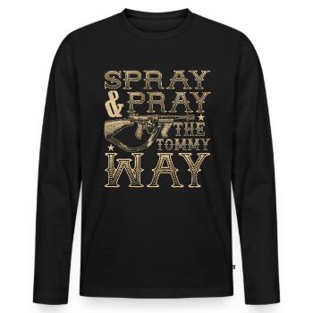 Spr�hen und beten Sie die Tommy Way Funny Gun Tomm - Männer Premium Bio Langarmshirt - Schwarz - Vorne - Nico (187cm)