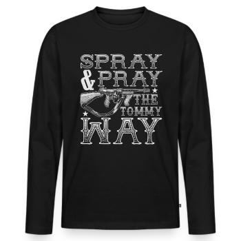 Spr�hen und beten Sie die Tommy Way Funny Gun Tomm - Männer Premium Bio Langarmshirt - Schwarz - Vorne - Nico (187cm)