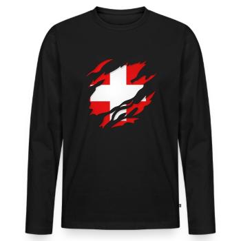 Schweiz Riss /Schweizer - Männer Premium Bio Langarmshirt - Schwarz - Vorne - Nico (187cm)
