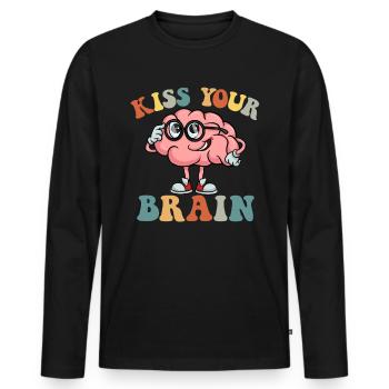 Küss dein Gehirn, s��er Lehrer zur�ck in die Schul - Männer Premium Bio Langarmshirt - Schwarz - Vorne - Nico (187cm)