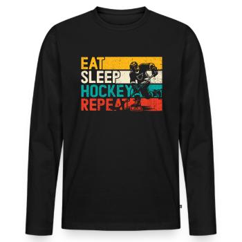 Essen Sie Schlafhockey, wiederholen Sie das lustig - Männer Premium Bio Langarmshirt - Schwarz - Vorne - Nico (187cm)