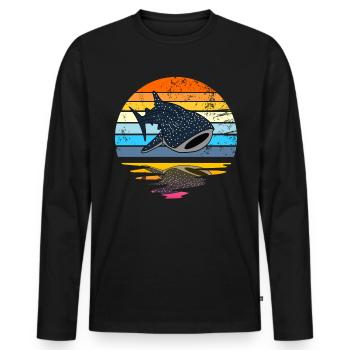 Walhai Retro Sunset Rettung die Walhaie - Männer Premium Bio Langarmshirt - Schwarz - Vorne - Nico (187cm)