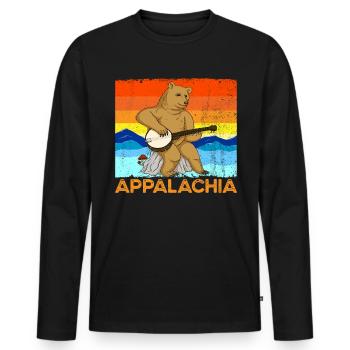 Bär spielt Banjo-Appalachia-Bluegrass-Musik - Männer Premium Bio Langarmshirt - Schwarz - Vorne - Nico (187cm)