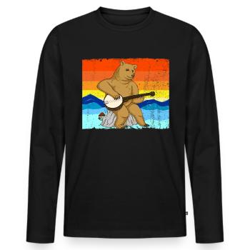 Bär spielt Banjo Retro Mountains Bluegrass-Musik - Männer Premium Bio Langarmshirt - Schwarz - Vorne - Nico (187cm)