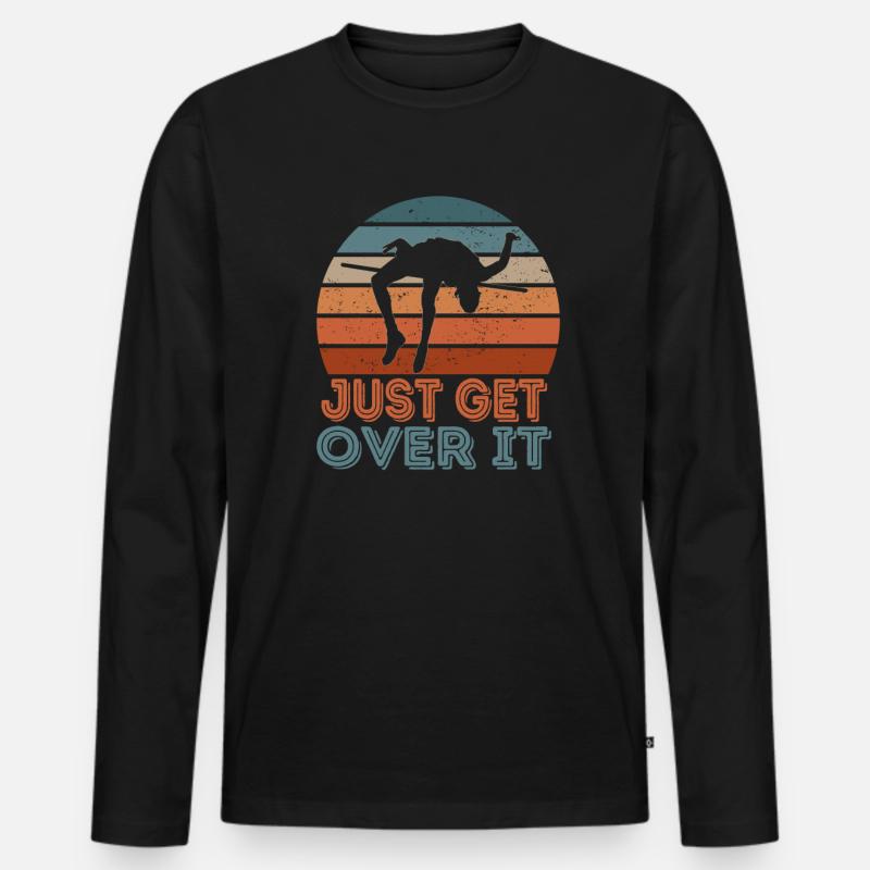 Überwinde einfach den Stabhochsprung-Retro-Sonnenu - Männer Premium Bio Langarmshirt - Schwarz