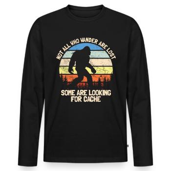 Nicht jeder, der wandert, ist verloren. Retro-Geoc - Männer Premium Bio Langarmshirt - Schwarz - Vorne - Nico (187cm)