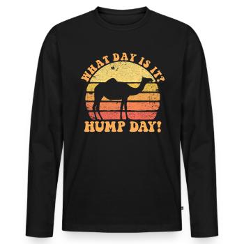 Welcher Tag ist heute? Buckeltag, Sonnenuntergang, - Männer Premium Bio Langarmshirt - Schwarz - Vorne - Nico (187cm)