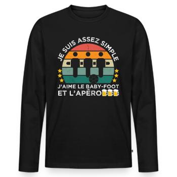 J' aime le baby-foot et l' apéro cadeau vintage - T-shirt manches longues Premium bio Homme - noir - Devant - Nico (187cm)