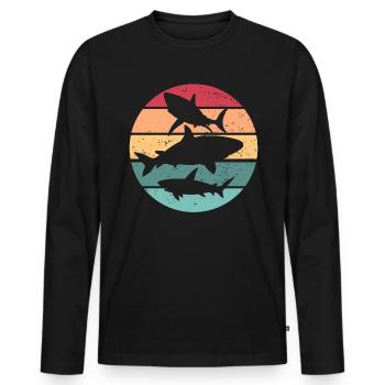 Haie Retro Sonnenuntergang Vintage Hai-Liebhaber R - Männer Premium Bio Langarmshirt - Schwarz - Vorne - Nico (187cm)