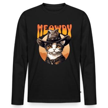 Meowdy Cowboy Cat Lustige Grüß dich Meowdy Cowboy - Männer Premium Bio Langarmshirt - Schwarz - Vorne - Nico (187cm)