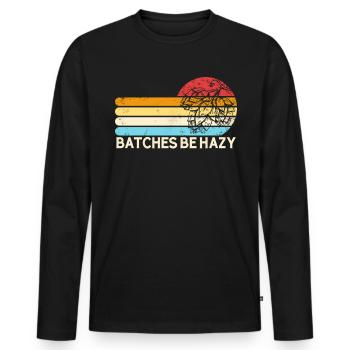 Chargen Be Hazy Hops Retro Sunset IPA Braubier - Männer Premium Bio Langarmshirt - Schwarz - Vorne - Nico (187cm)