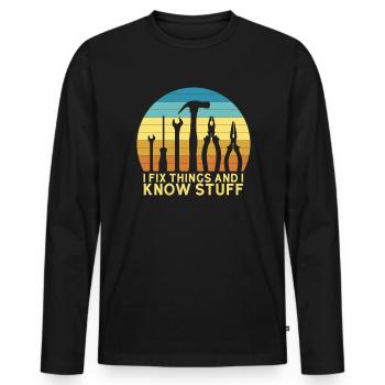 Ich repariere Dinge und ich weiß Dingeich reparier - Männer Premium Bio Langarmshirt - Schwarz - Vorne - Nico (187cm)