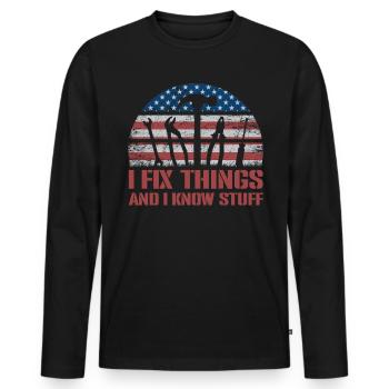 Ich repariere Dinge und ich weiß Dingeich reparier - Männer Premium Bio Langarmshirt - Schwarz - Vorne - Nico (187cm)