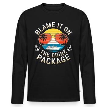 Humor Drinks Cruise Vacation - Men's Premium Organic Long Sleeve Shirt - black - Front - Nico (187cm)