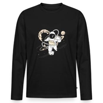Outer Space Astronaut Planets Aircrafts Galaxy - Men's Premium Organic Long Sleeve Shirt - black - Front - Nico (187cm)