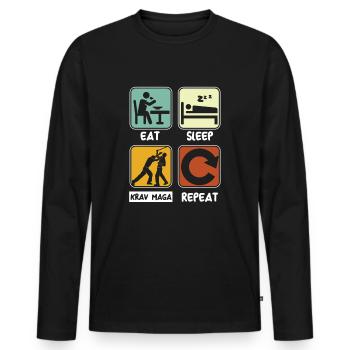 Mangez sommeil Krav Maga Répéter le combat d’arts martiaux - T-shirt manches longues Premium bio Homme - noir - Devant - Nico (187cm)