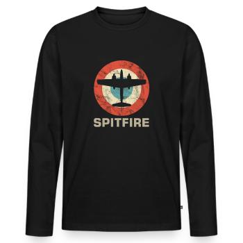 Spitfire Retro Vintage Jet Fighter Shooting Plane - Men's Premium Organic Long Sleeve Shirt - black - Front - Nico (187cm)