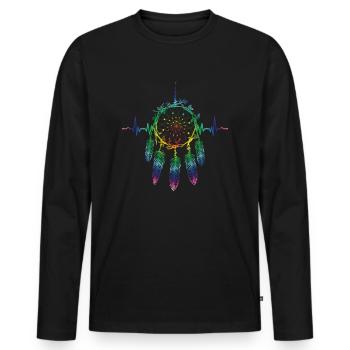 Culture amérindienne Plumes de saule - T-shirt manches longues Premium bio Homme - noir - Devant - Nico (187cm)