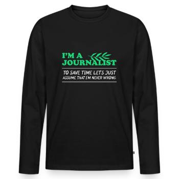 Journalist Journalists Journalism Writer Gift - Men's Premium Organic Long Sleeve Shirt - black - Front - Nico (187cm)