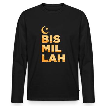Bismillah Muslim Allah Islam Mosque La Mecque Hajj - T-shirt manches longues Premium bio Homme - noir - Devant - Nico (187cm)