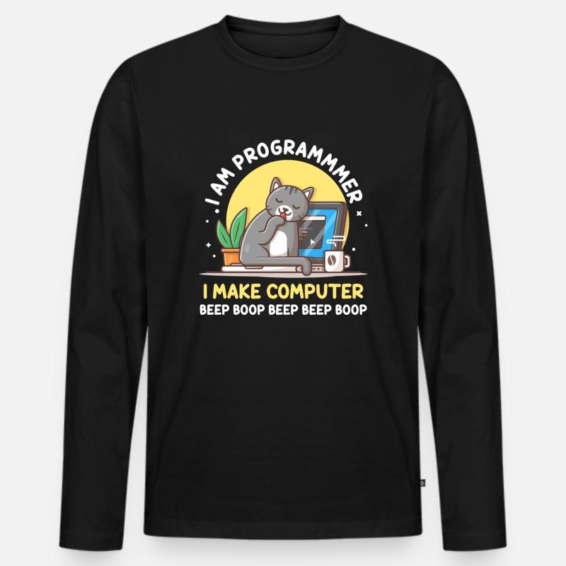 Cat Programmer Coder Developer Kitten Computer - T-shirt manches longues Premium bio Homme - noir
