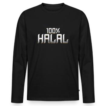 100% Halal Islam Musulman Allah Mosquée Hajj La Mecque - T-shirt manches longues Premium bio Homme - noir - Devant - Nico (187cm)