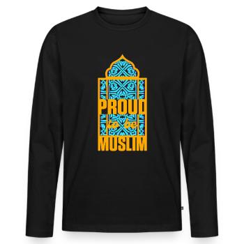Proud Be Muslim Islam Allah Quran Mosque Gift - Men's Premium Organic Long Sleeve Shirt - black - Front - Nico (187cm)