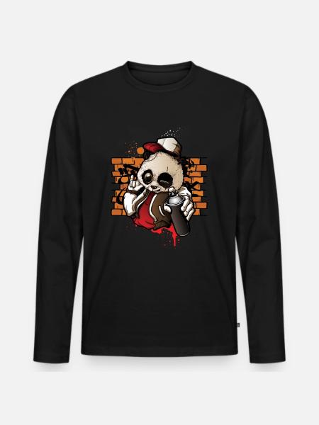 Cool Hip Hop Panda Hiphop Graffiti Spray Paint - Premium økologisk langærmet T-shirt til mænd - sort