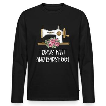I Drive Fast And Barefoot Tailoring Sewing Tailor - Men's Premium Organic Long Sleeve Shirt - black - Front - Nico (187cm)