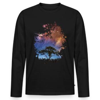 Baum bei Nacht - Männer Premium Bio Langarmshirt - Schwarz - Vorne - Nico (187cm)