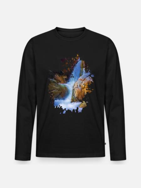Wasserfall - Männer Premium Bio Langarmshirt - Schwarz