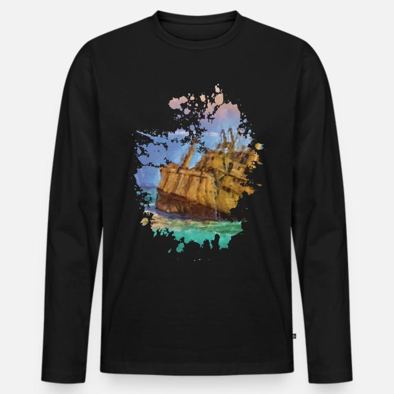 Schiffswrack - Männer Premium Bio Langarmshirt - Schwarz
