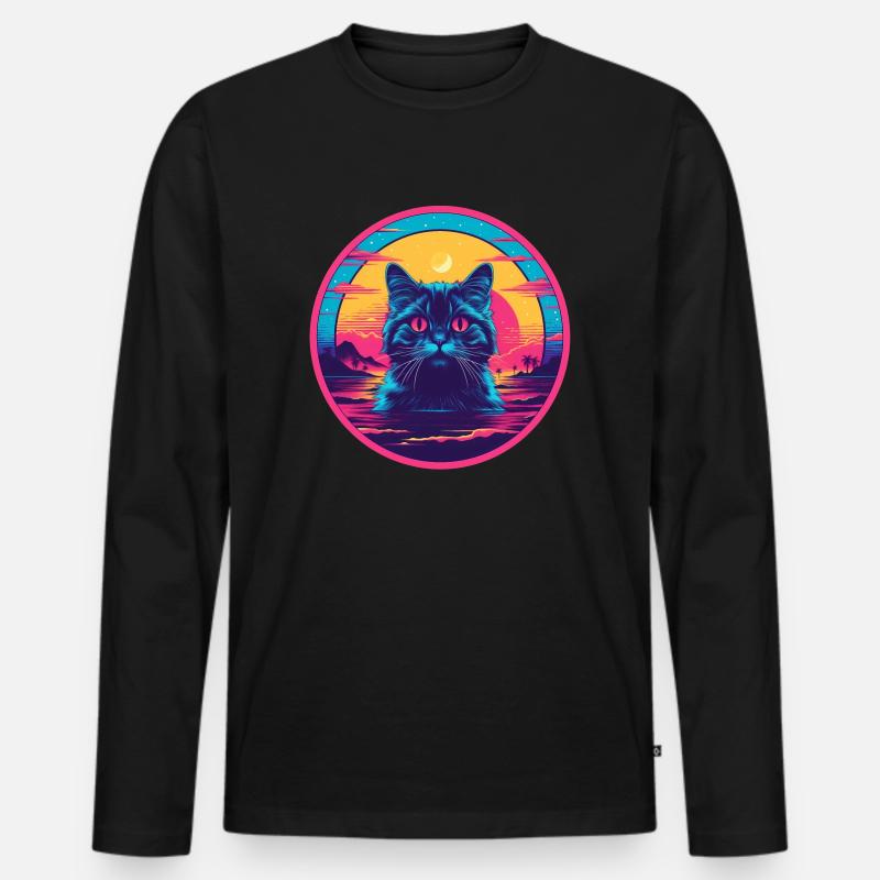 Sunrise Cat - Männer Premium Bio Langarmshirt - Schwarz