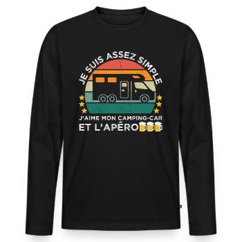 J' aime mon camping-car et l' apéro humour camping - T-shirt manches longues Premium bio Homme - noir - Devant - Nico (187cm)