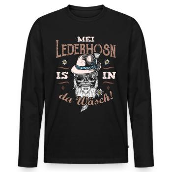 Mei Lederhosn is in da Wäsch Ersatz Tracht Bayern - Männer Premium Bio Langarmshirt - Schwarz - Vorne - Nico (187cm)